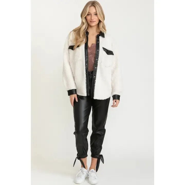 Leather Trim Sherpa Jacket - Heritage - Boutique.com