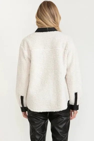 Leather Trim Sherpa Jacket - Heritage - Boutique.com