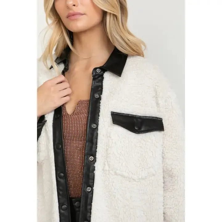 Leather Trim Sherpa Jacket - Heritage - Boutique.com