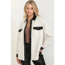 Leather Trim Sherpa Jacket - Heritage-Boutique.com