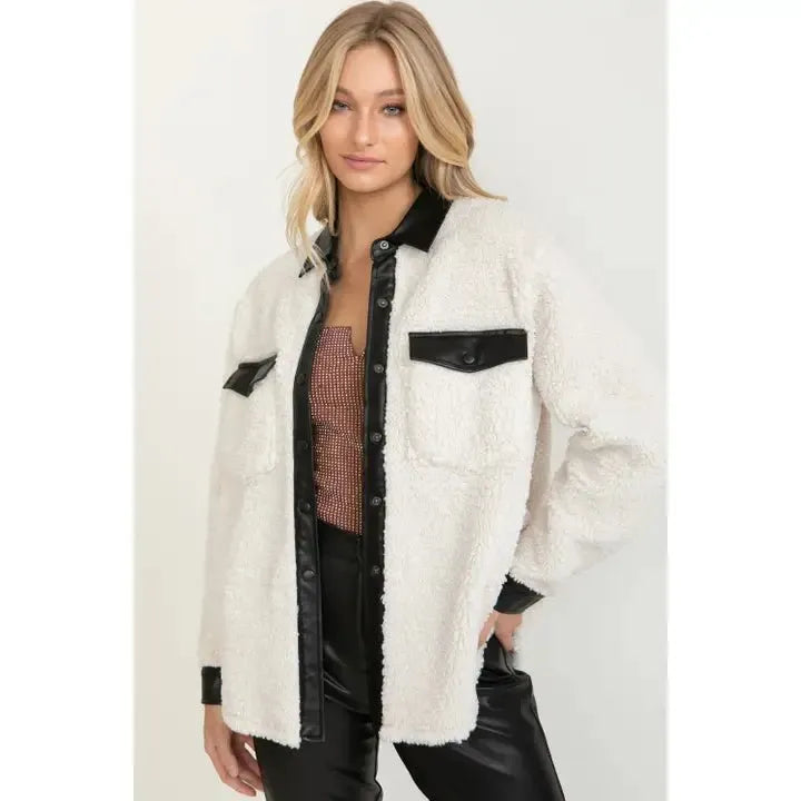 Leather Trim Sherpa Jacket - Heritage-Boutique.com
