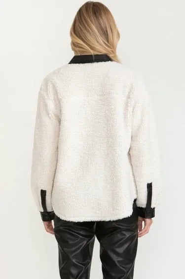 Leather Trim Sherpa Jacket - Heritage-Boutique.com