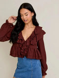 LeLis V - Neck Ruffle Trim Blouse - Heritage - Boutique.com