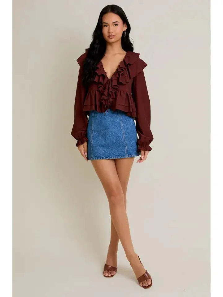 LeLis V - Neck Ruffle Trim Blouse - Heritage - Boutique.com