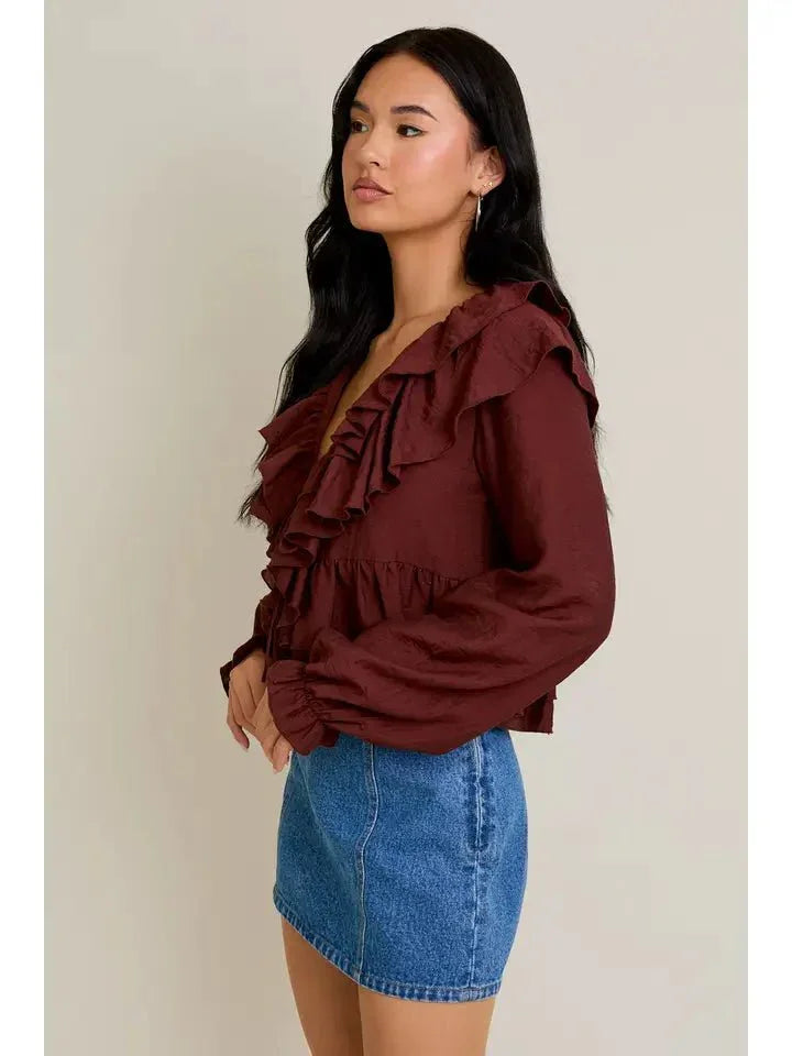 LeLis V - Neck Ruffle Trim Blouse - Heritage - Boutique.com