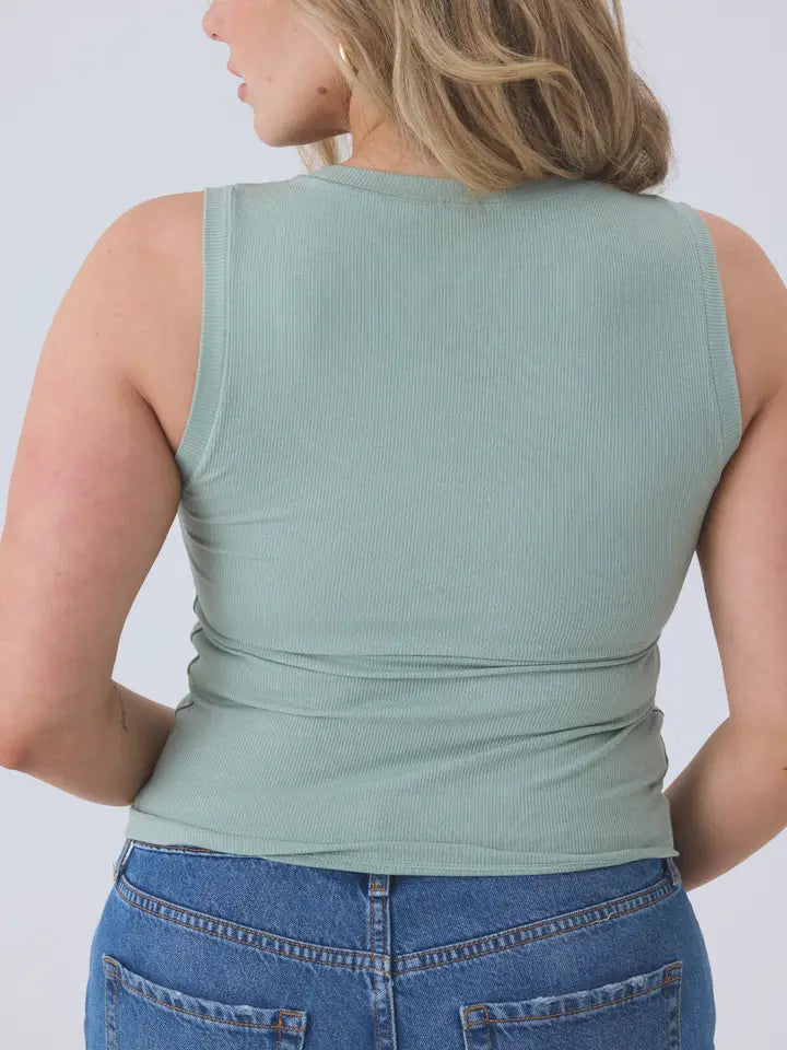 Klassy Chunky Binding Ribbed Square Neck Tank w/Built in Bra