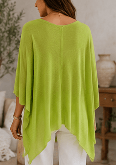 Lime Oasis Lightweight Knit Poncho Top – Women's Flowy V-Neck Sweater - Heritage-Boutique.com
