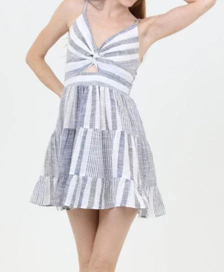 Linen Blue and White Sundress - Heritage - Boutique.com