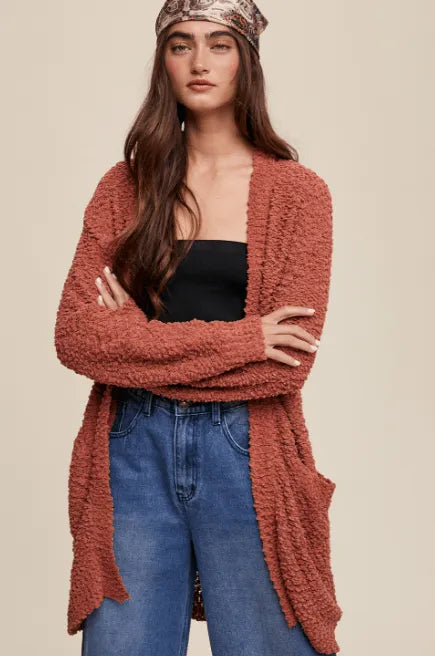 Listicle Cardigan in Rust - Heritage-Boutique.com