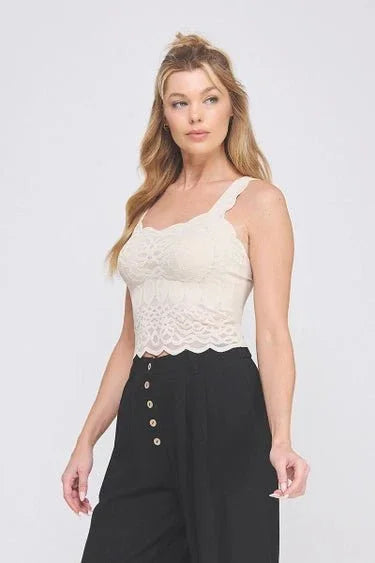 Lovely Scallop Edge Lace Bralette - Heritage - Boutique.com