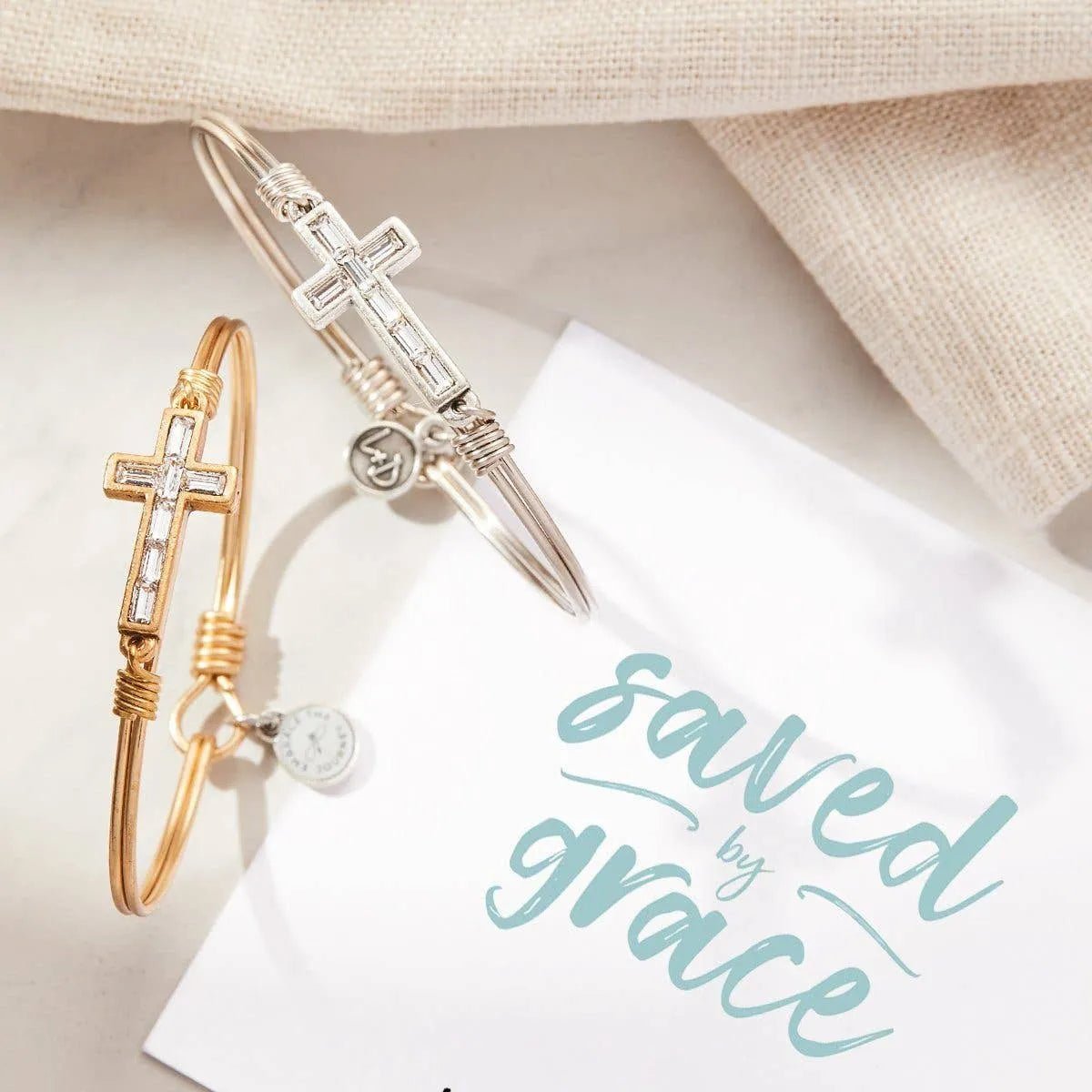 Luca and Danni Baguette Cross Bangle Bracelet in Crystal - Heritage - Boutique.com