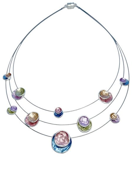 Luna Layers Textured Enamel Circle Statement Necklace - Heritage-Boutique.com