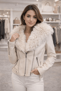 Luxe Faux Fur Moto Jacket – Cream - Heritage - Boutique.com