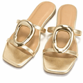 Luxe Oval Gold Slide Sandals - Heritage - Boutique.com