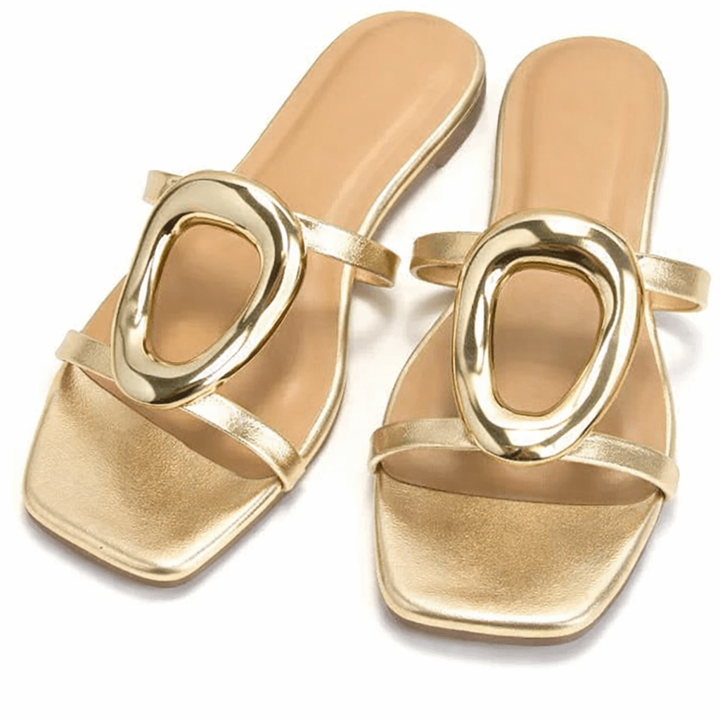 Luxe Oval Gold Slide Sandals - Heritage - Boutique.com