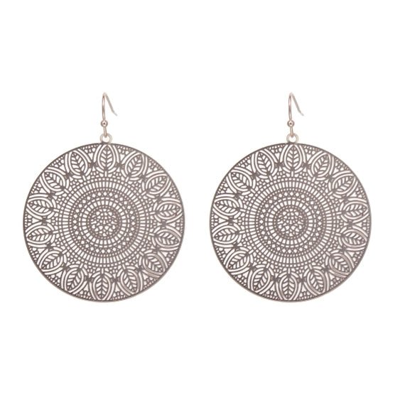 Mandala Filigree Earrings – 2 Inch Round Statement Earrings for Women - Heritage - Boutique.com
