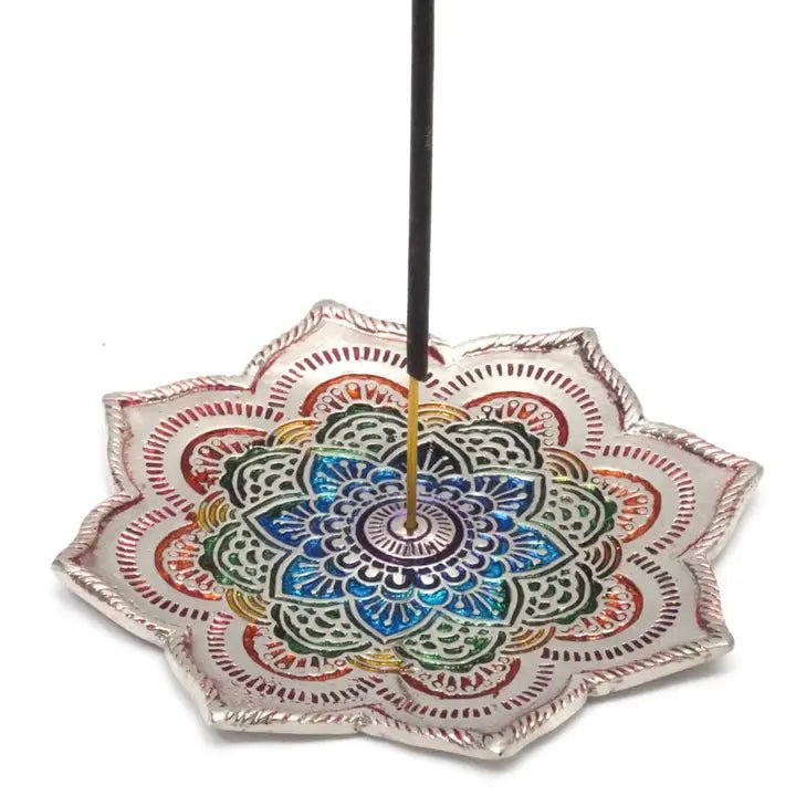 Mandala Lotus Aluminum Incense Burner – Hand-Painted - Heritage-Boutique.com