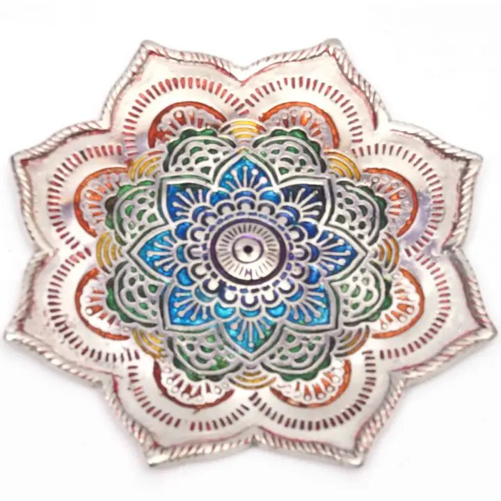 Mandala Lotus Aluminum Incense Burner – Hand-Painted - Heritage-Boutique.com