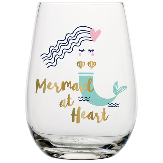 "Mermaid at Heart" Stemless Wine Glass