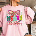 Merry Christmas Light Pink Crewneck with Bow - Heritage - Boutique.com