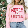 Merry Christmas Light Pink Vintage Santa Christmas Crewneck - Heritage - Boutique.com