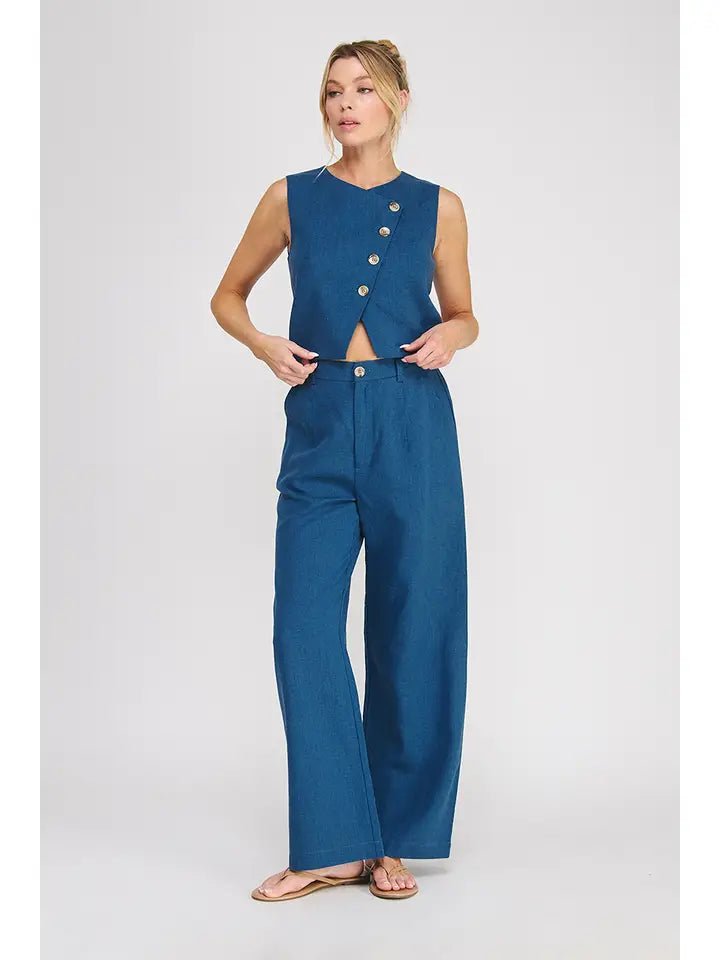 Midnight Coast Asymmetrical Button Linen Blend Vest Top - Heritage - Boutique.com