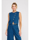 Midnight Coast Asymmetrical Button Linen Blend Vest Top - Heritage - Boutique.com
