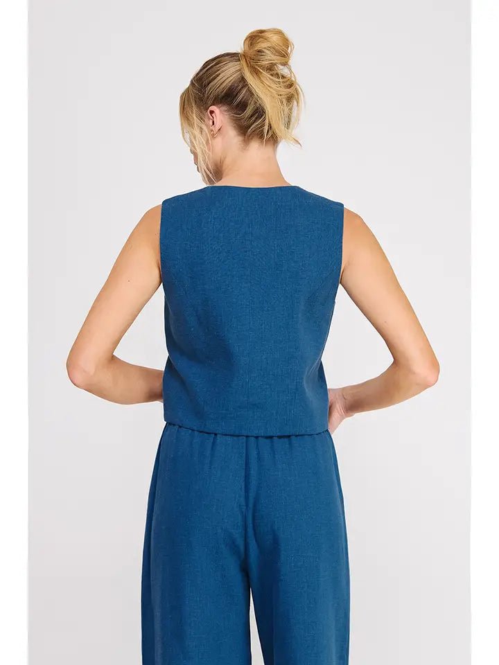 Midnight Coast Asymmetrical Button Linen Blend Vest Top - Heritage - Boutique.com
