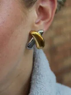 Mixed Metal Cross Over Studs Water Resistant Earrings - Heritage - Boutique.com