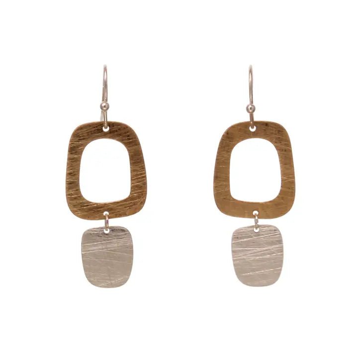 Modern Geometric 2 - Tone Scratch Metal Earring - Heritage - Boutique.com