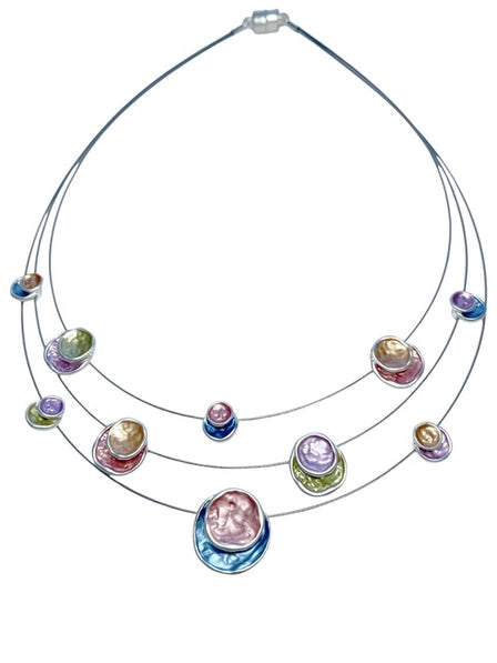 Luna Layers Textured Enamel Circle Statement Necklace