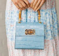 Mykonos Bleu Croc Mini Bag | Bamboo Top Handle Luxury Statement - Heritage - Boutique.com