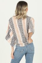 Nostalgia Printed Short Sleeve Tie Front Top - Heritage - Boutique.com