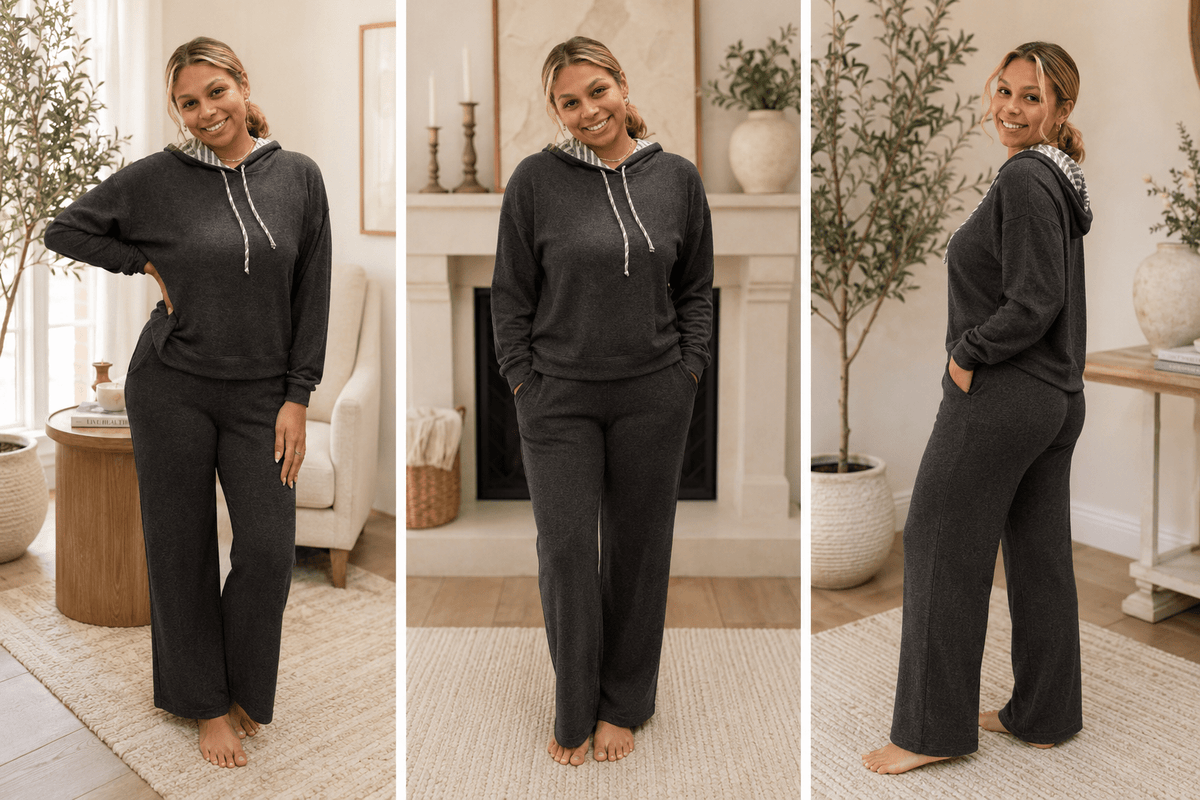 Off Duty Cozy Charcoal Hooded Lounge Set - Heritage-Boutique.com