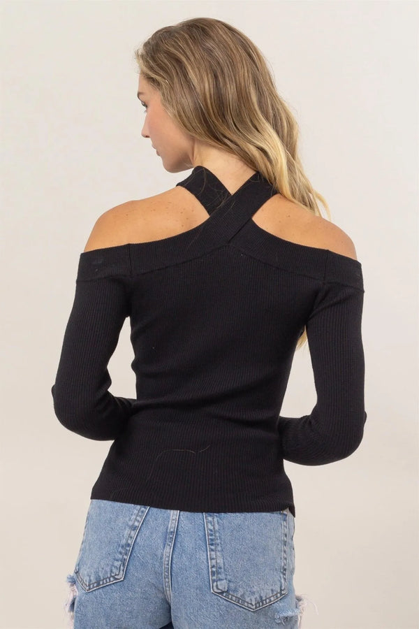 Off Shoulder Long Sleeve Halter Top - Heritage-Boutique.com