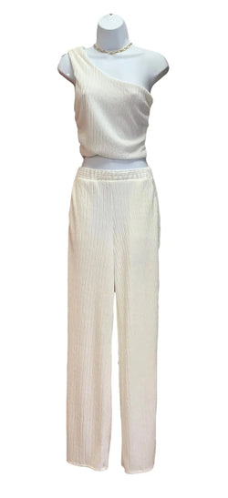 Off White Set (Slit Pant & One Shoulder Crop) - Heritage-Boutique.com