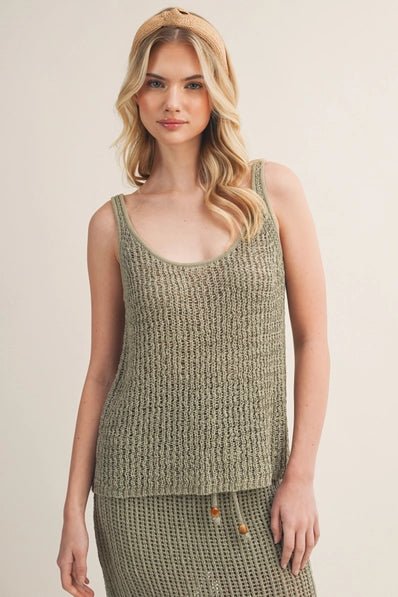 Open Weave Scoop Neck Knit Tank - Heritage - Boutique.com