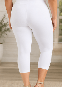 Plus Size Everyday Comfort White Capri Leggings | High Waist 4-Way Stretch Women's Capris - Heritage-Boutique.com
