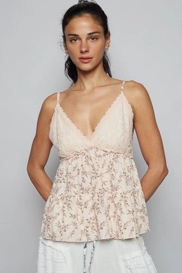POL Floral and Lace Ruffle Print Cami - Heritage - Boutique.com