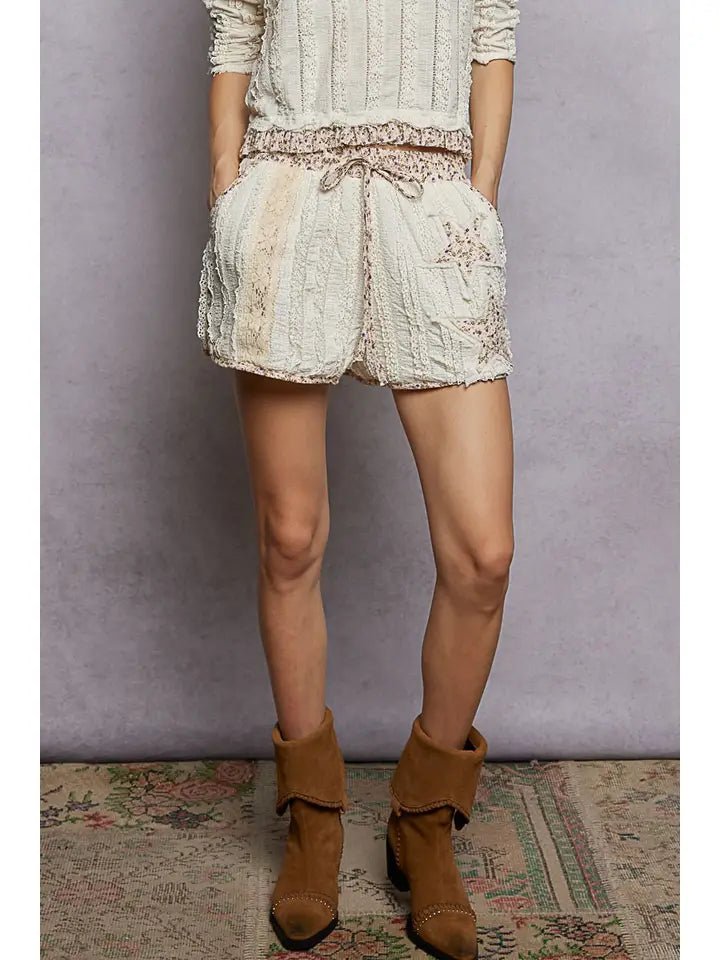 POL The Coastal Lace Patchwork Shorts - Heritage - Boutique.com