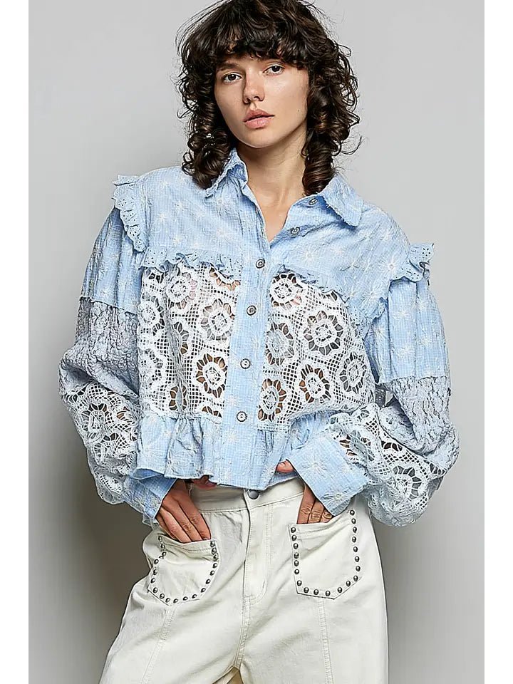 POL The Coastal Lace Patchwork Top - Heritage - Boutique.com