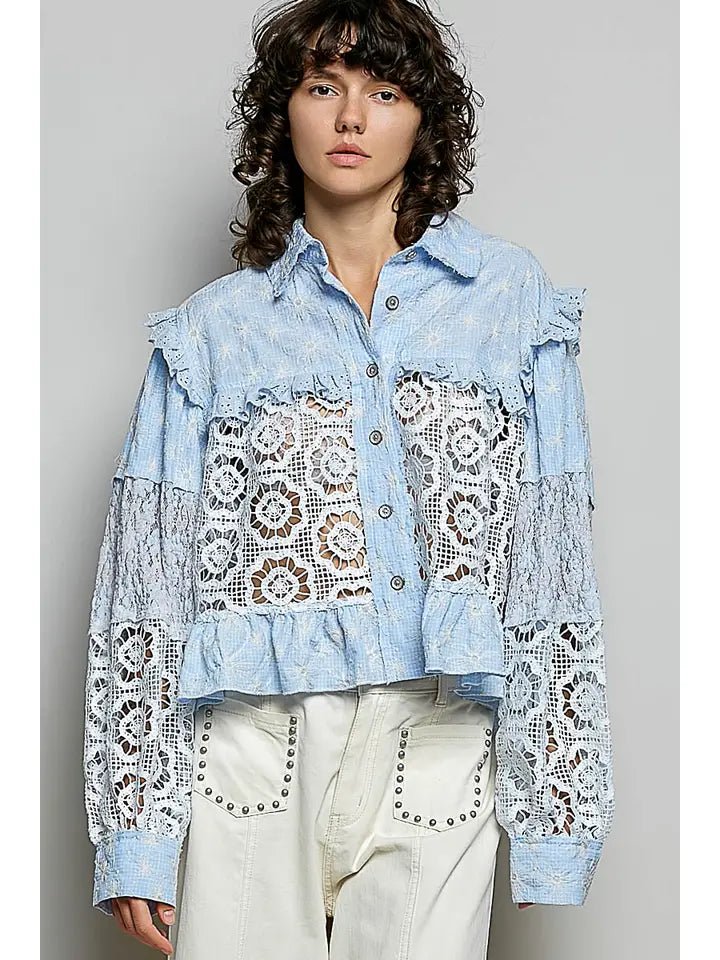 POL The Coastal Lace Patchwork Top - Heritage - Boutique.com