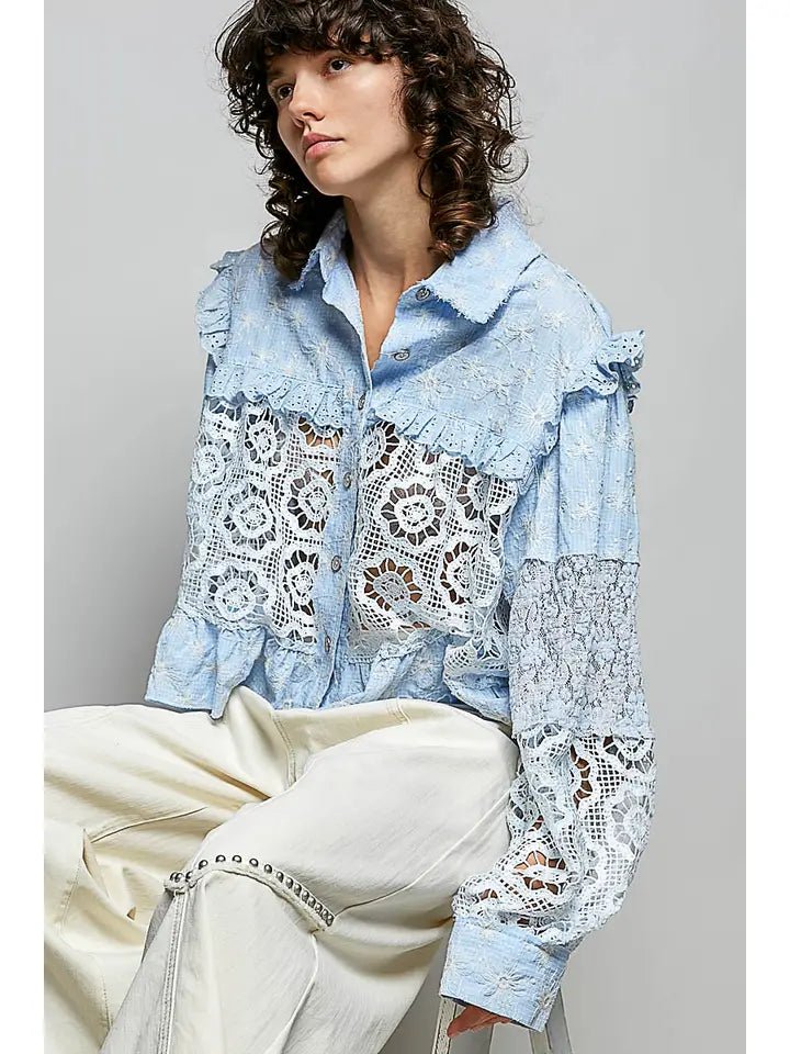 POL The Coastal Lace Patchwork Top - Heritage - Boutique.com