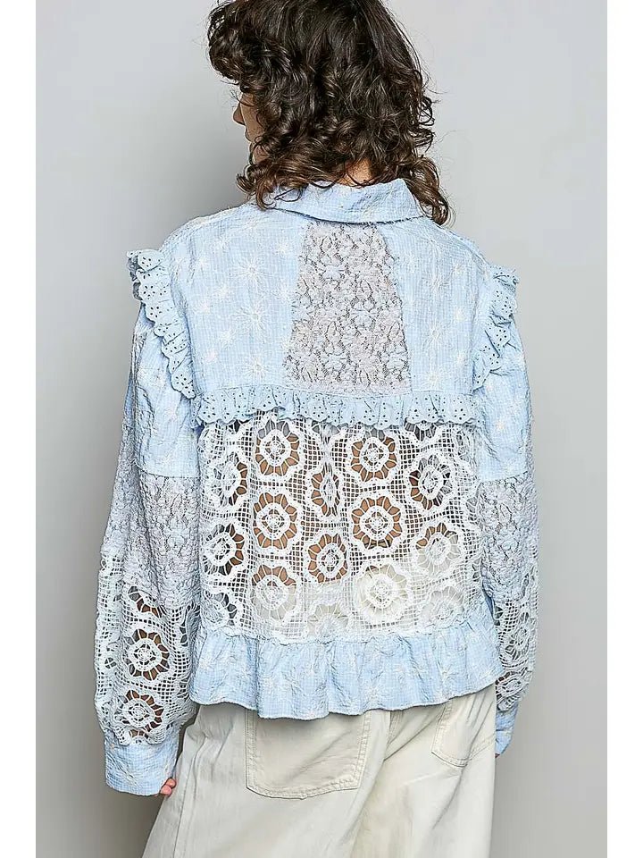 POL The Coastal Lace Patchwork Top - Heritage - Boutique.com