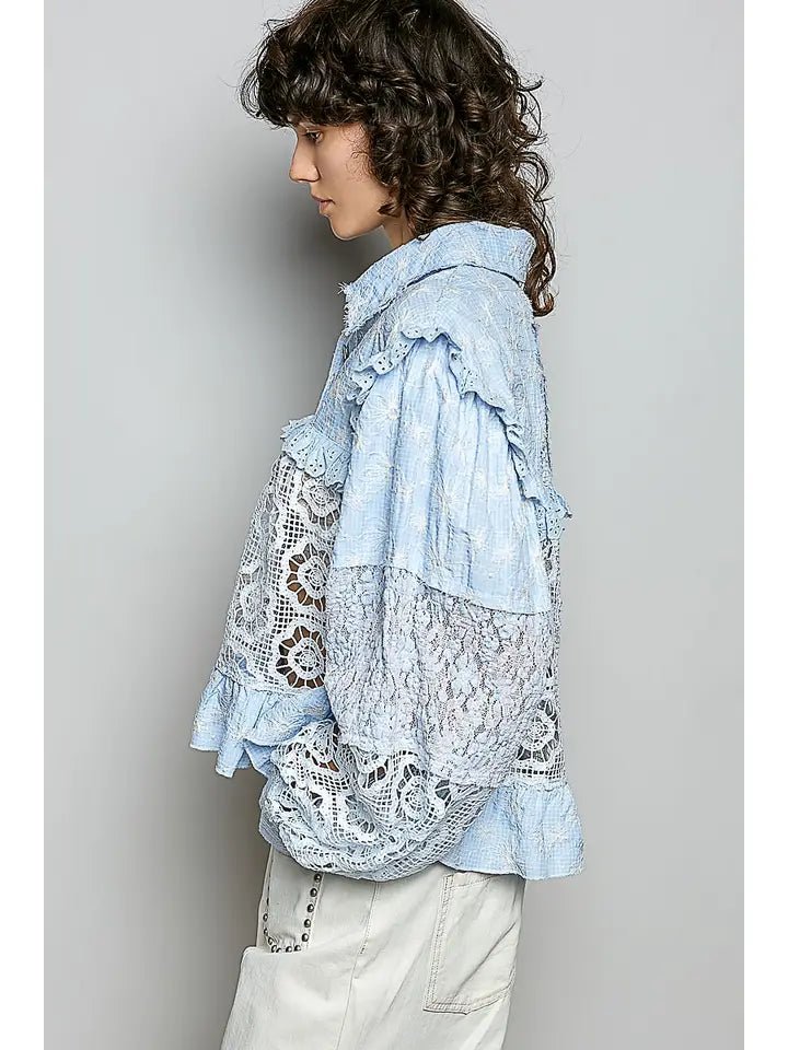 POL The Coastal Lace Patchwork Top - Heritage - Boutique.com