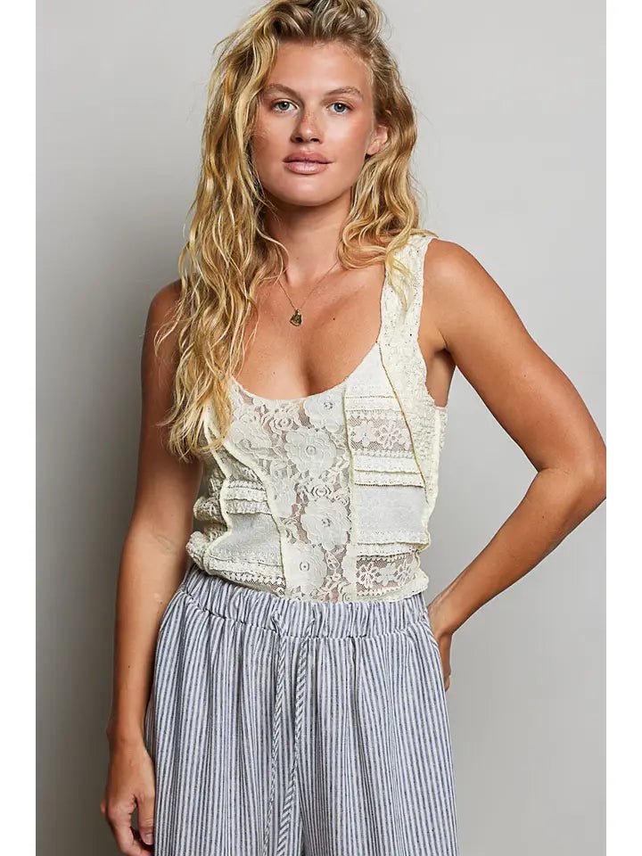 POL The Delicate Lace Essential Tank - Heritage - Boutique.com