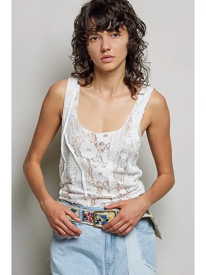 POL The Delicate Lace Essential Tank - Heritage - Boutique.com
