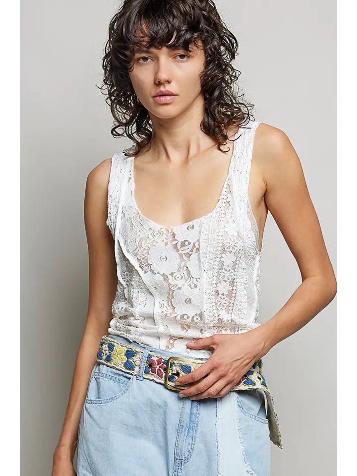 POL The Delicate Lace Essential Tank - Heritage - Boutique.com