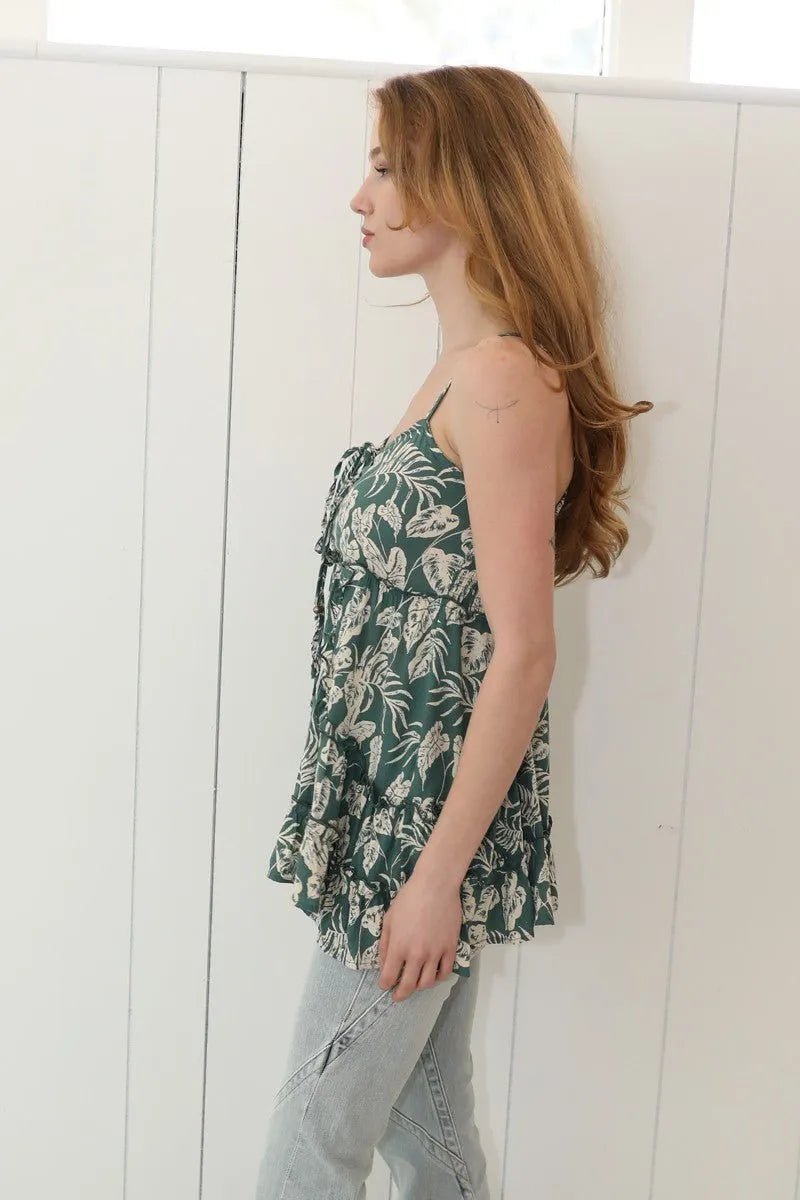 Printed Tank Top with Ruffle Detail - Heritage - Boutique.com