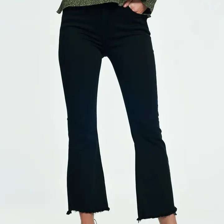 Q2 Black High Rise Raw Hem Flared Jeans - Heritage - Boutique.com